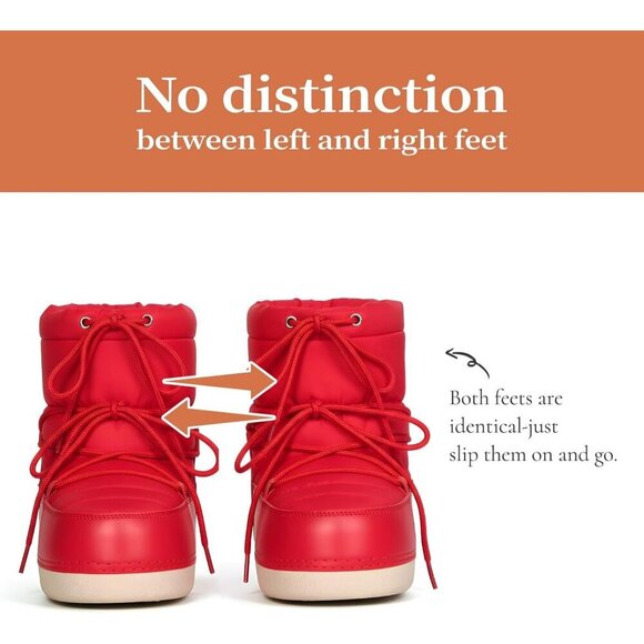 Women's Red Winter Snow Boots Anti-Slip Lace-up Ankle Booties with Lining - Picture 4 of 6